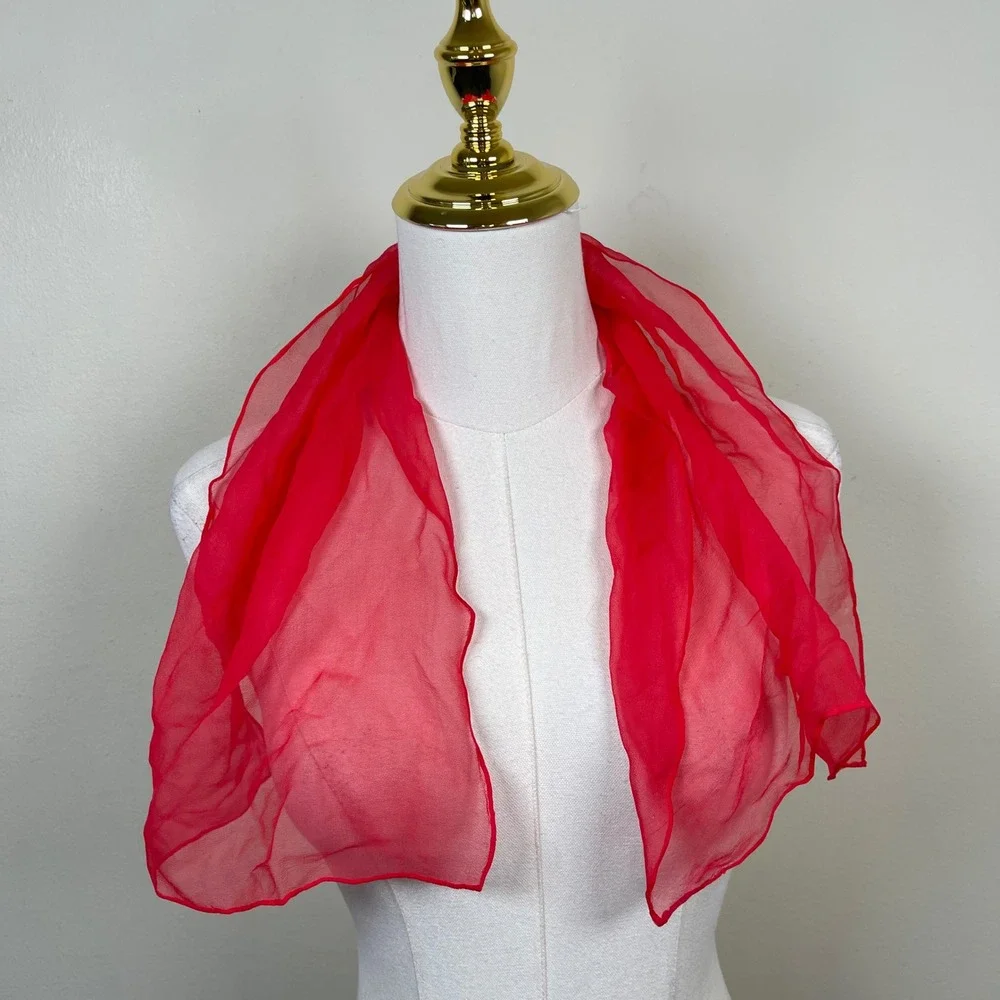 Vintage Sheer Chiffon Neck Hair Scarf Tie Womens Red Retro Gauze Rockabilly